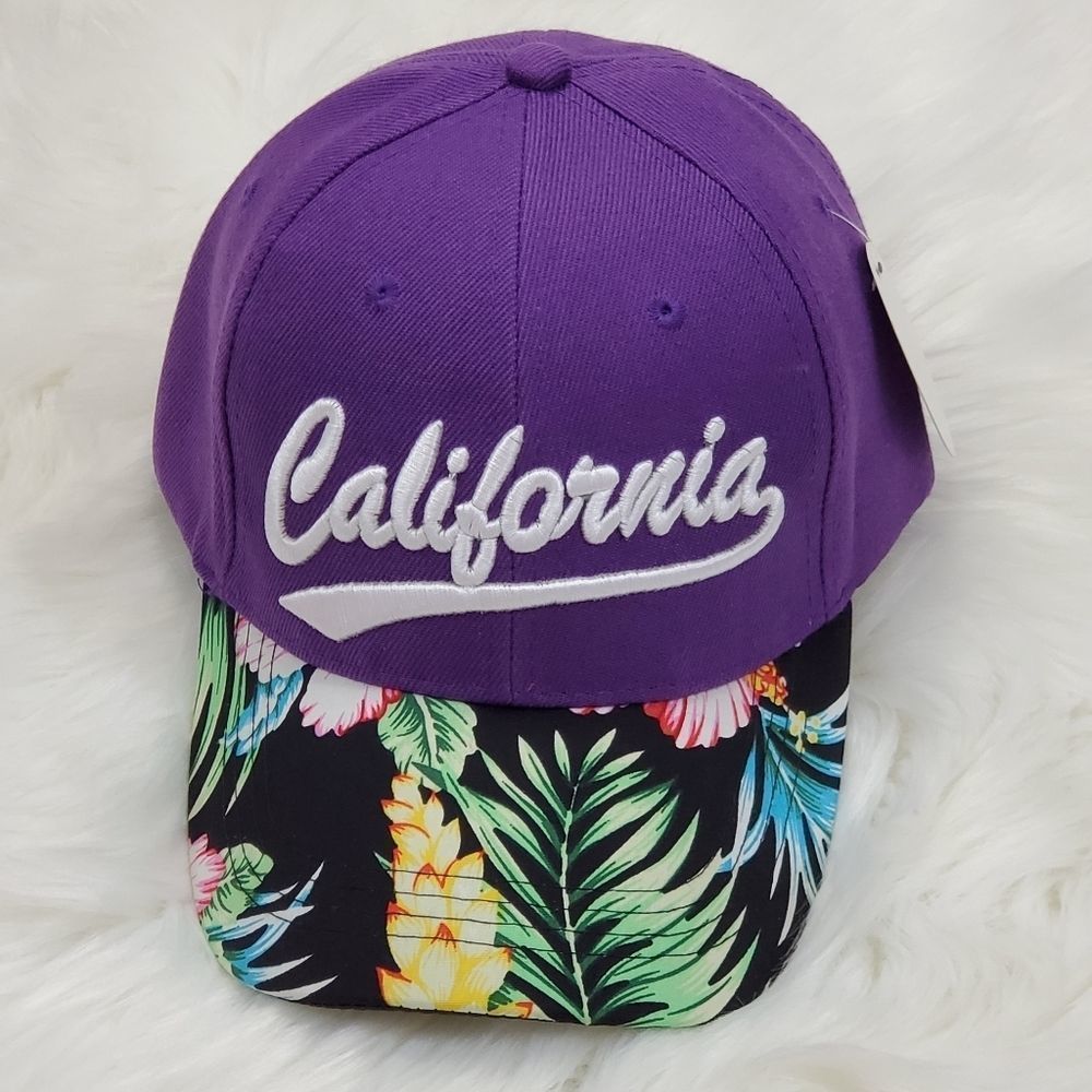 California Baseball Cap LAST ONE Hat Love Beaches Floral Purple Baseball Hat NWT